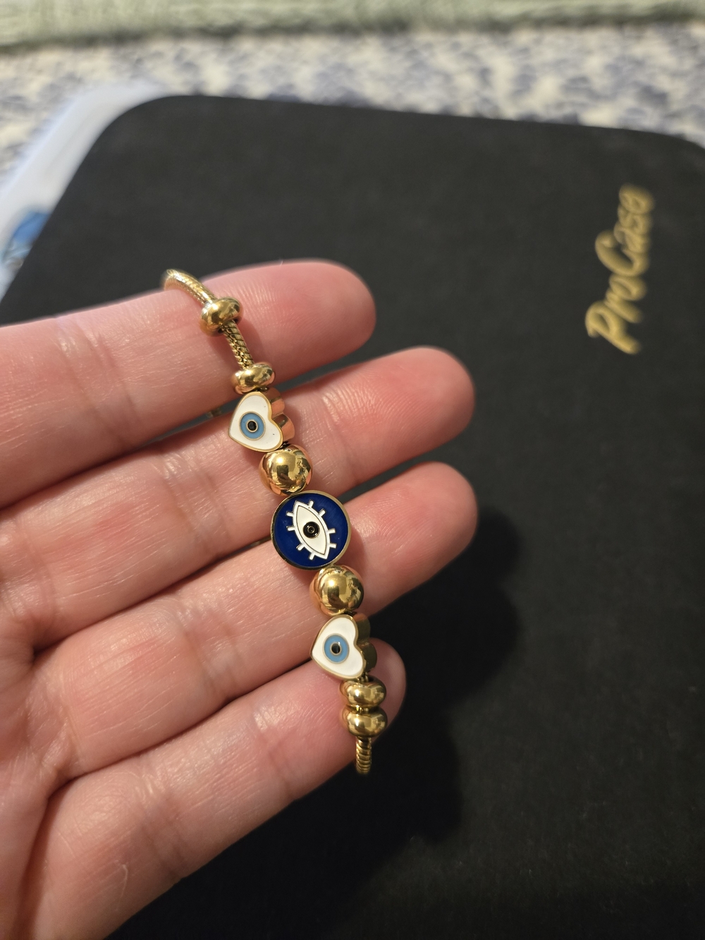 Gold-Tone Evil Eye Bracelet with White And Blue Accents